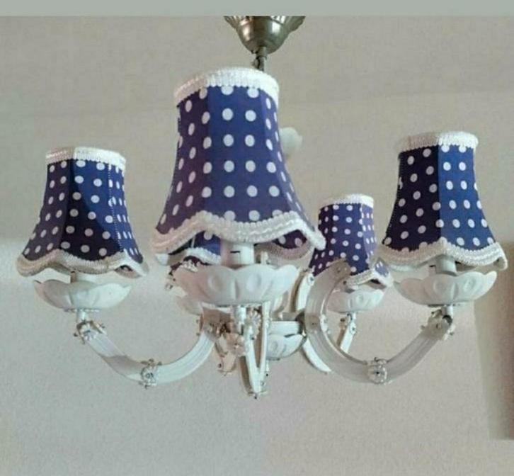 Hanglamp,Paars,5 kapjes,Wit,kado,Kroonluchter,lamp,kinderen, Huis en Inrichting, Lampen | Hanglampen, Zo goed als nieuw, Kunststof