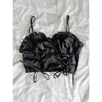 Velours Croptop met Kant - Maat M, Maat 38/40 (M), Verzenden, Zwart, Zo goed als nieuw