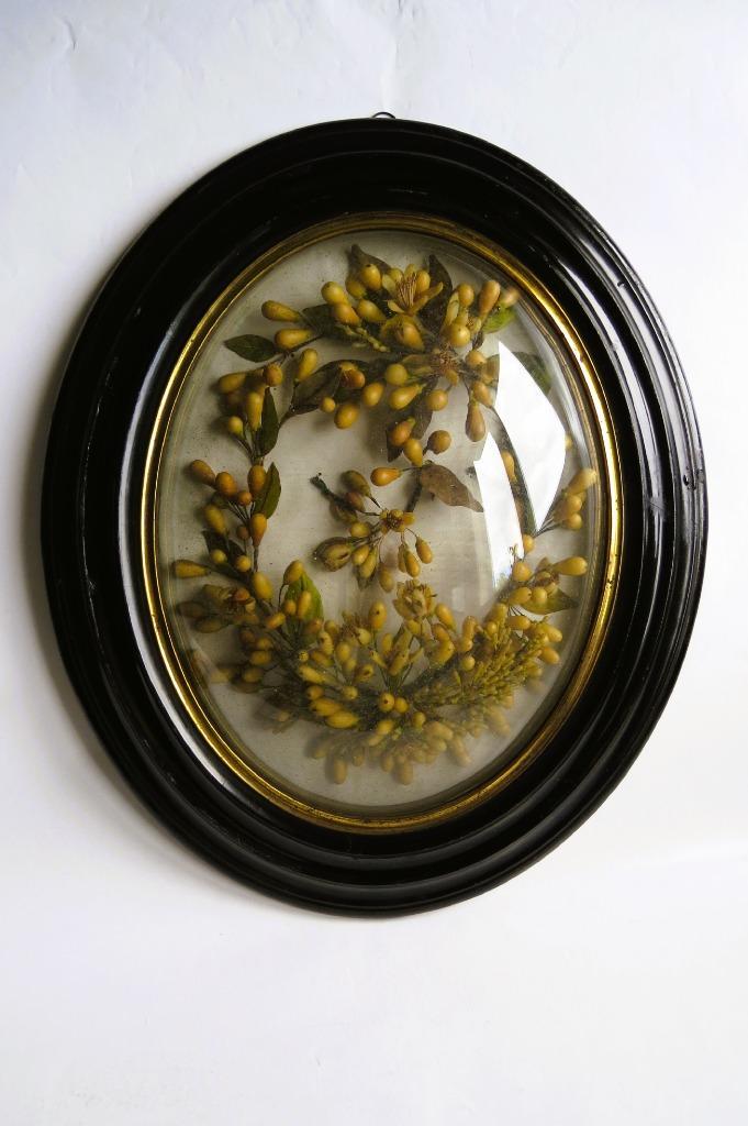 Antieke Franse wassen bloemen bruids kroon c. 1860, Antiek en Kunst, Antiek | Overige Antiek, Ophalen of Verzenden