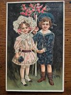 Oude Nieuwjaarskaart, Gelukkig Nieuwjaar, 2 kindjes, 1915, Ophalen of Verzenden, Voor 1920, Gelopen, Feest(dag)