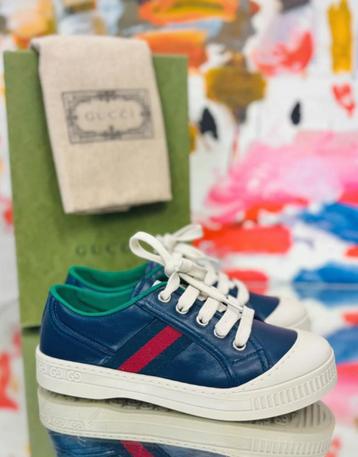 Gucci navy leren tennis sneakers maat 30 NIEUW beschikbaar voor biedingen