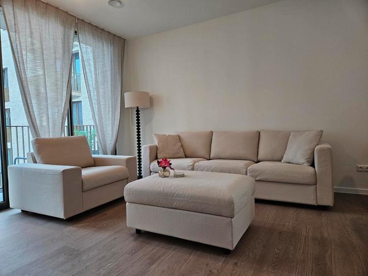 Bankstel met fauteuil en hocker. Ikea Vimle., Huis en Inrichting, Banken | Complete zithoeken, Zo goed als nieuw, Stof, Ophalen