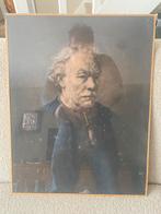 Pentekening uit 1880 antieke portret van een man achterglas., Ophalen of Verzenden