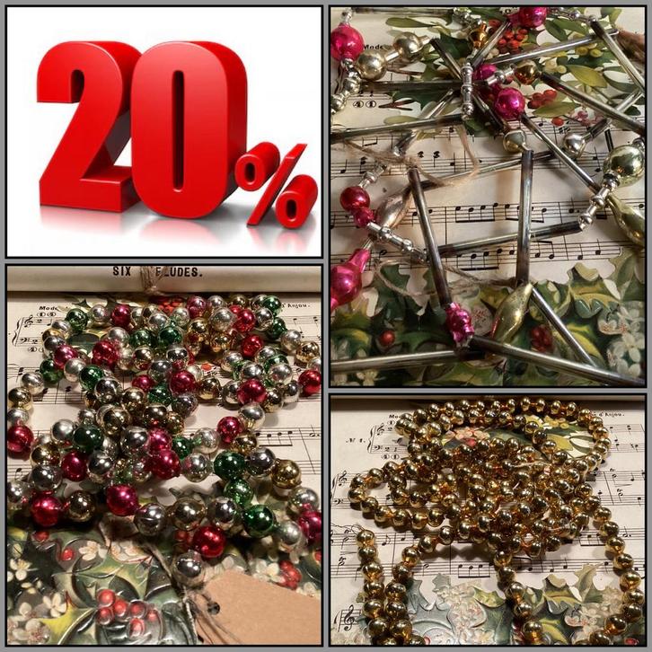 20% korting op alle antiek glazen kerstslinger kralensnoer, Diversen, Kerst, Gebruikt, Ophalen of Verzenden