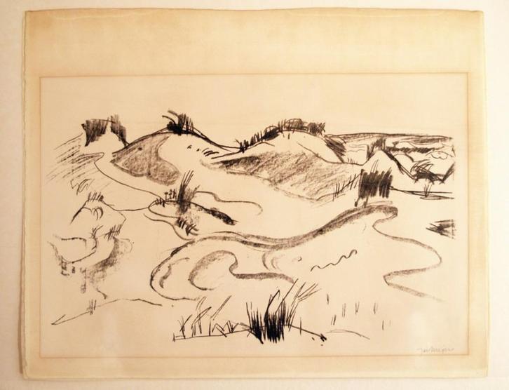 Jan Wiegers litho duinen Groninger Ploeg - periode ameland, Antiek en Kunst, Kunst | Litho's en Zeefdrukken, Ophalen