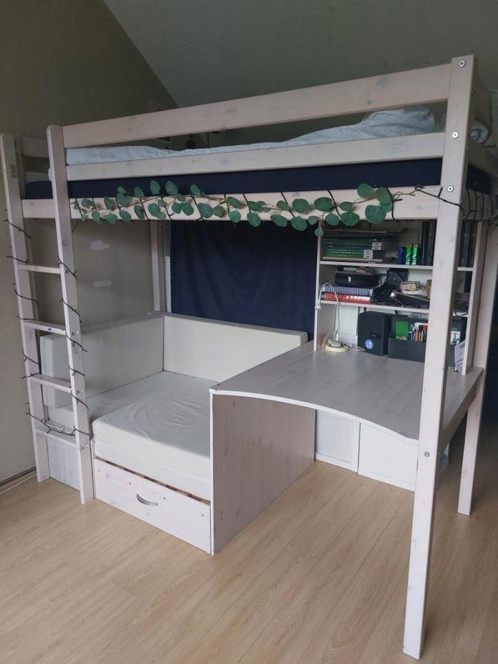 Hoogslaper met bureau en logeerbed - 1 persoons, Huis en Inrichting, Slaapkamer | Stapelbedden en Hoogslapers, Gebruikt, Hoogslaper