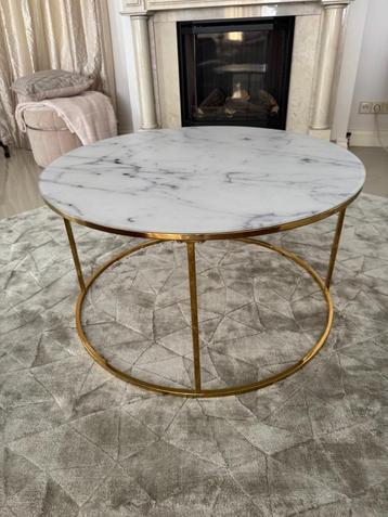 Salontafel rond – marmerprint / goud kleur – Ø 80 cm beschikbaar voor biedingen