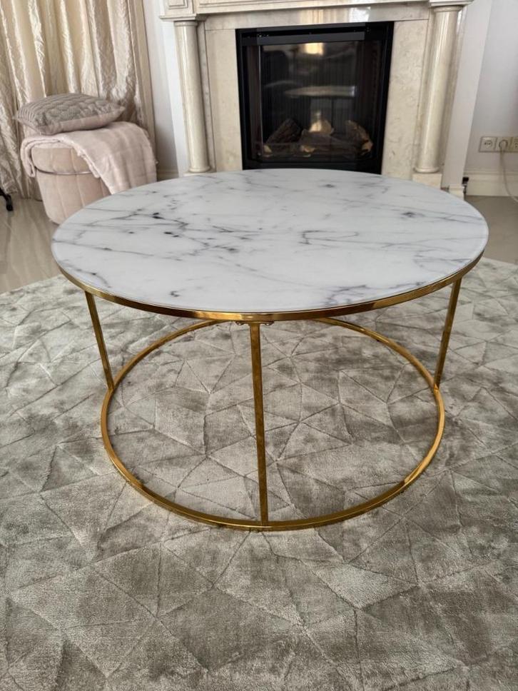 Salontafel rond – marmerprint / goud kleur – Ø 80 cm, Huis en Inrichting, Tafels | Salontafels, Zo goed als nieuw, Minder dan 50 cm