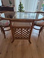 Rotan set: tafel + 2 stoelen, Huis en Inrichting, Tafels | Sidetables, Ophalen, Gebruikt, 25 tot 50 cm, Rechthoekig