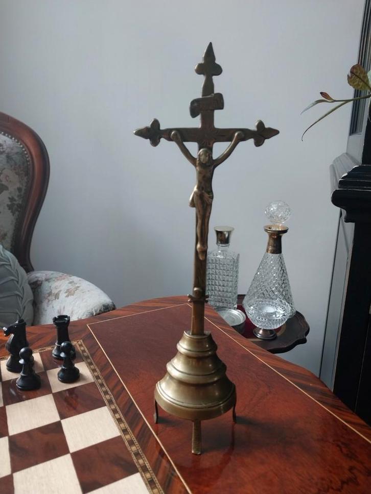 Antiek messing altaarkruis, ca.1850-1900., Antiek en Kunst, Antiek | Religie, Ophalen of Verzenden