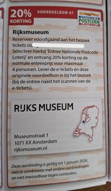 Rijksmuseum 20% kortingsbon  beschikbaar voor biedingen