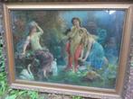 Schilderij, 3 jonge vrouwen met zwanen, art nouveau, lijstma, Antiek en Kunst, Kunst | Schilderijen | Modern, Ophalen