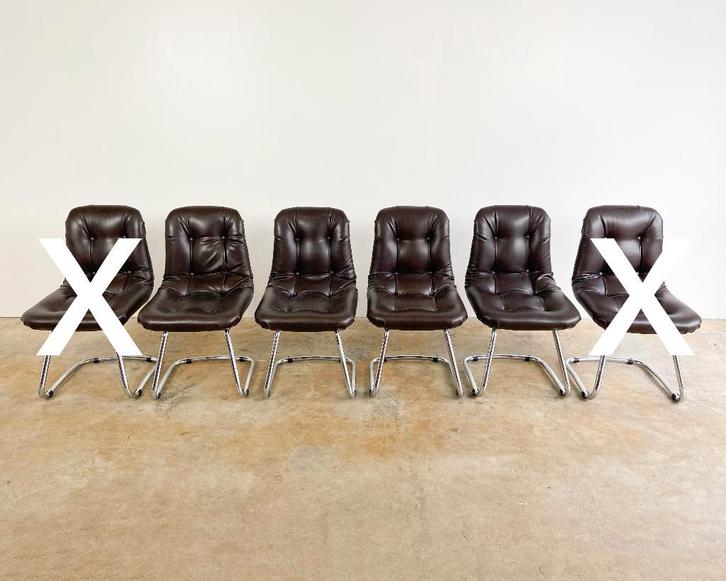 4x buisframe stoelen jaren 70 design, Huis en Inrichting, Stoelen, Gebruikt, Vier, Metaal, Overige materialen, Bruin, Ophalen