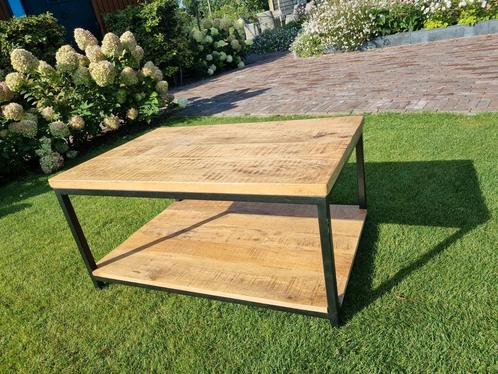 Mangohouten Salontafel met Metalen Frame, Huis en Inrichting, Tafels | Salontafels, Gebruikt, Minder dan 50 cm, 50 tot 100 cm