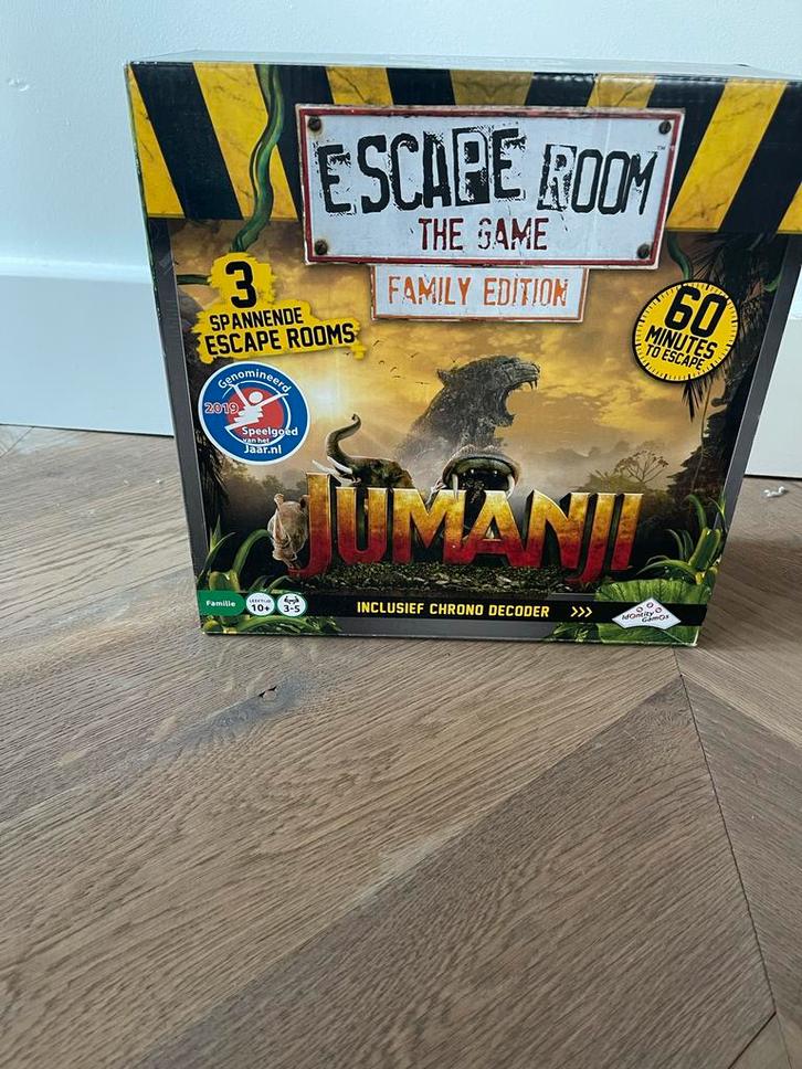 Jumanji Escape Room - Familie Editie Bordspel, Hobby en Vrije tijd, Gezelschapsspellen | Bordspellen, Zo goed als nieuw, Drie of vier spelers
