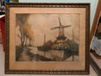 Antieke ets Molen aan water 1900 Julien van santen, Antiek en Kunst, Kunst | Etsen en Gravures, Ophalen of Verzenden