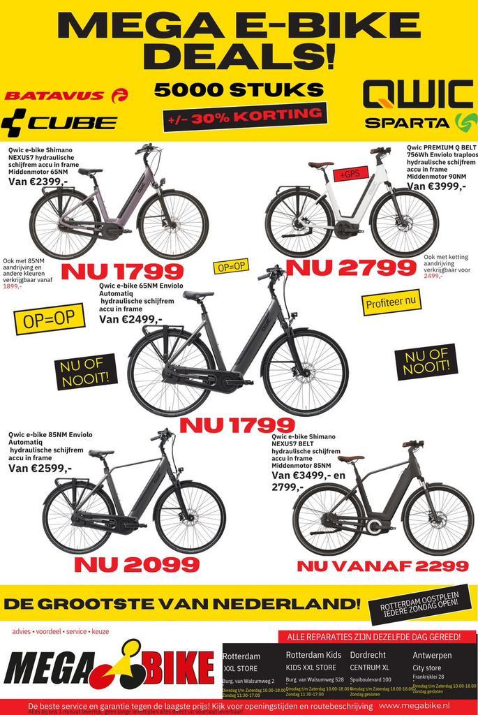 Waanzinnige kortingen op Qwic Ebikes bij Mega Bike, Fietsen en Brommers, Elektrische fietsen, Nieuw, 50 km per accu of meer, Ophalen