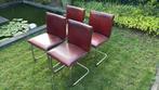 4 eerkamerstoelen, rood, lederen bekleding, Huis en Inrichting, Stoelen, Ophalen, Zo goed als nieuw, Metaal, Vier
