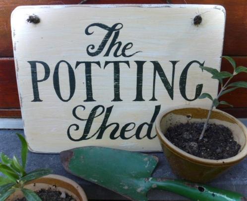 Handgeschilderd bord 'The Potting Shed' / tuin schuurtje, Tuin en Terras, Tuinwanddecoratie, Zo goed als nieuw, Ophalen of Verzenden