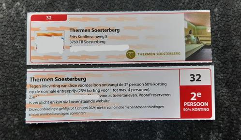 Sauna Thermen Soesterberg 2e persoon 50% korting, Tickets en Kaartjes, Kortingen en Cadeaubonnen