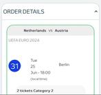 Ek tickets nederland-oosterijk, Tickets en Kaartjes, Sport | Voetbal, Nederlands elftal