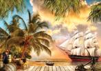 Fotobehang / Behang - Schip - Pirateneiland - 368 x 280 cm, Ophalen of Verzenden, Minder dan 10 m², Groen