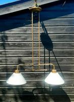 Messing T-Lamp / Hanglamp - (art deco / opaline), Ophalen of Verzenden