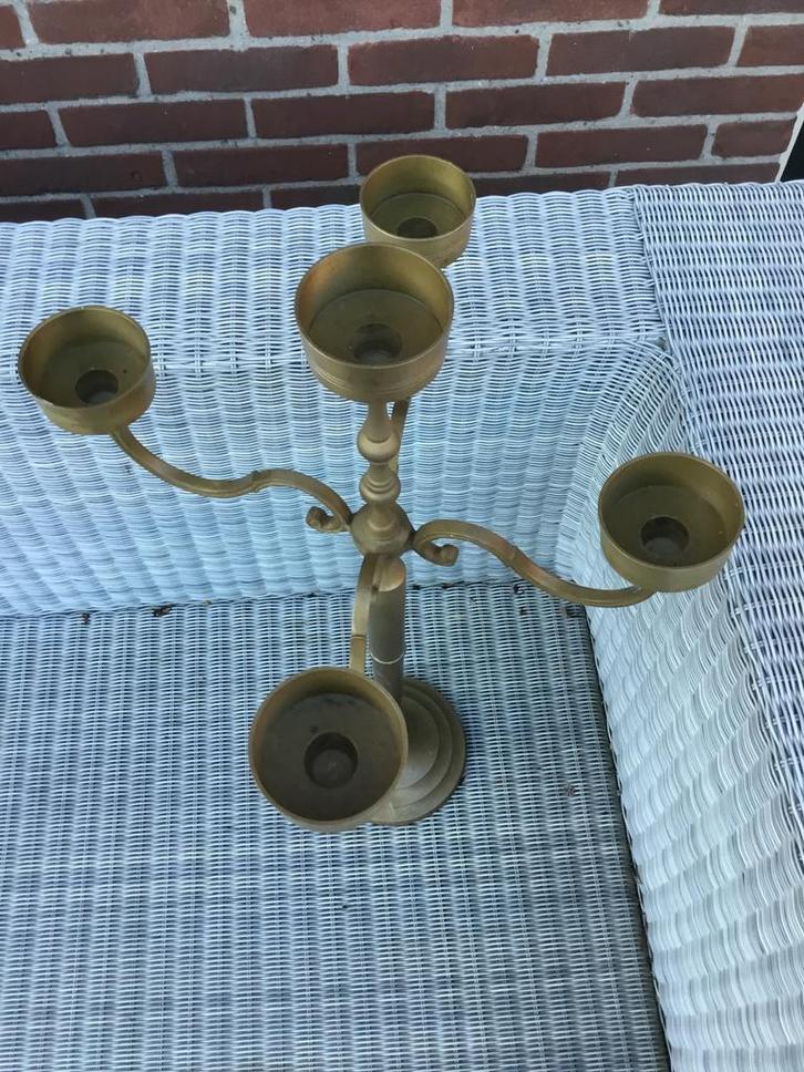 Vintage Vijfarmige Kandelaar van Koper of Brons, Antiek en Kunst, Antiek | Kandelaars, Koper of Brons, Ophalen of Verzenden