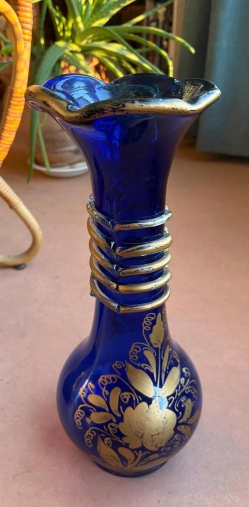 Prachtige vaas, blauw glas, Bohemen, Antiek en Kunst, Antiek | Vazen, Ophalen of Verzenden