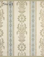 3698 Ornament strook behang blauw bruin vintage swiet, Verzenden, Bruin