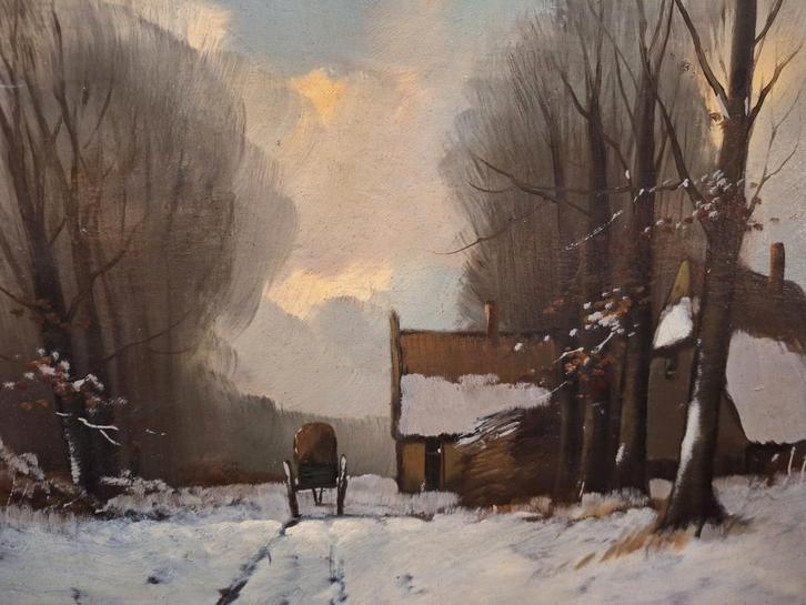Winterlandschap met huis en kar, Antiek en Kunst, Kunst | Schilderijen | Klassiek, Ophalen of Verzenden