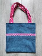 Spijkerstof tasje met roze kant polkadot 30x28 cm (kinderen), Verzenden, Zo goed als nieuw, Handgemaakt