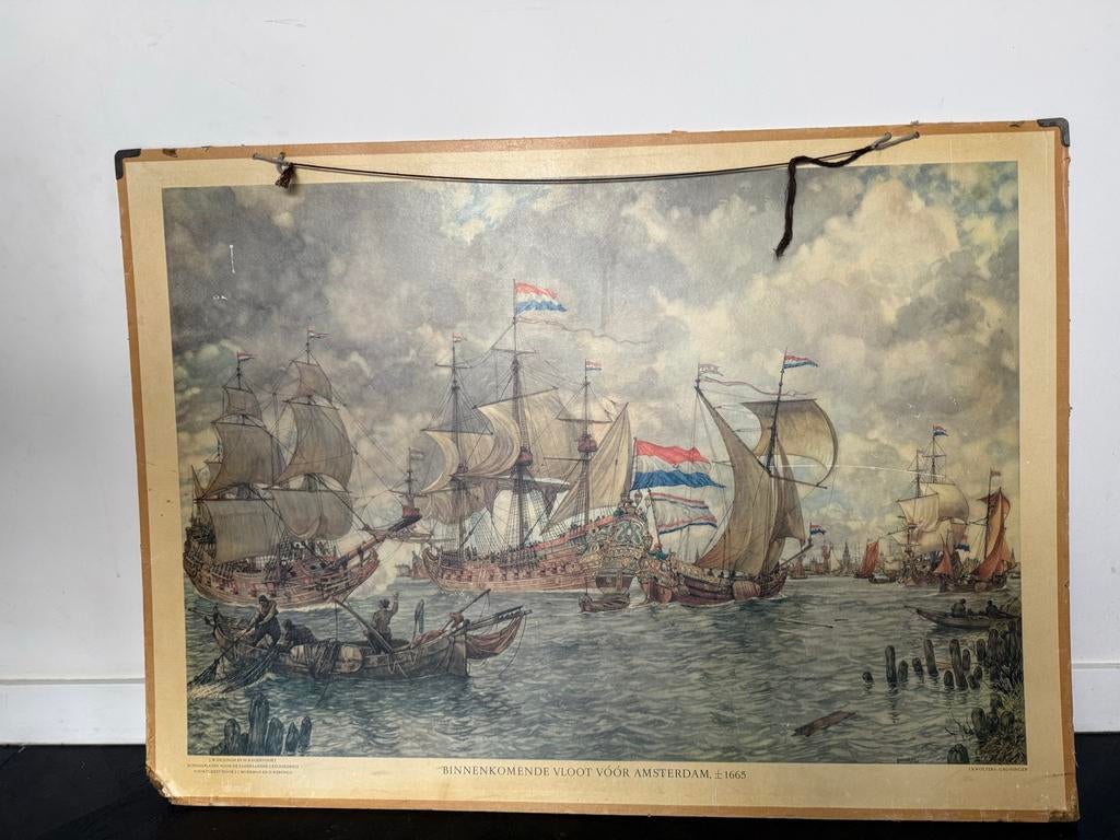 Oude prent: Binnenkomende VOC Vloot voor Amsterdam, 1665, Antiek en Kunst, Kunst | Schilderijen | Klassiek, Ophalen of Verzenden