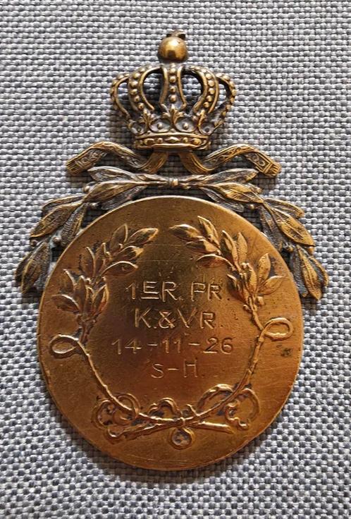 Antieke Militaire Erepenning - 1ER PR K.&V.R. - 14-11-1926, Postzegels en Munten, Penningen en Medailles, Brons, Ophalen of Verzenden
