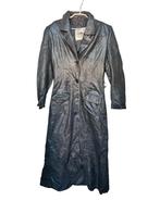 Vintage Jas Maat S Zwart Leer Lang Trenchcoat, Verzenden, Zwart, Vintage, Maat 36 (S)