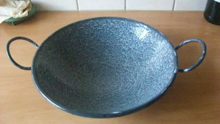 Grijsgewolkte emaille wok, Antiek en Kunst, Antiek | Emaille, Ophalen of Verzenden