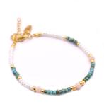 Miyuki Dames armband Staal goud turquoise wit, Verzenden, Nieuw, Wit, Overige materialen