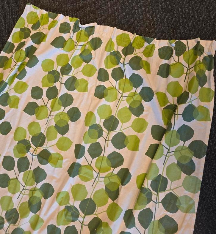 Vintage groene gordijnen jaren 60 bladmotief Ploeg stoffen, Huis en Inrichting, Stoffering | Gordijnen en Lamellen, Gebruikt, 200 cm of meer