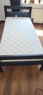 Eenpersoonsbed met matras - Zwart Houten Frame, Huis en Inrichting, Slaapkamer | Bedden, 90 cm, Eenpersoons, Zwart, Ophalen of Verzenden