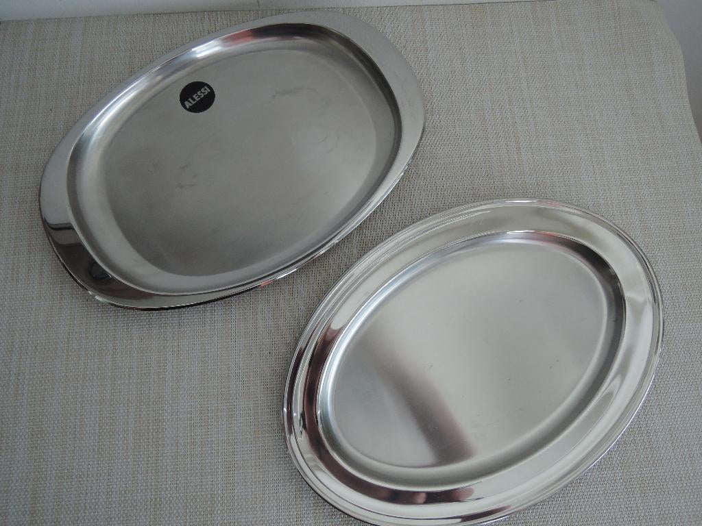 Twee retro RVS serveerschalen van Alessi, Overige materialen, Gebruikt, Overige typen, Ophalen of Verzenden