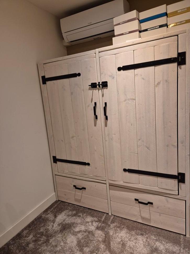 Steigerhouten Kast - Dekkend Wit, Huis en Inrichting, Kasten | Kledingkasten, Gebruikt, 150 tot 200 cm, 100 tot 150 cm, 50 tot 75 cm