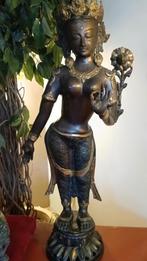 Prachtig uniek vuur vergulde bronzen staande Tara beeld 77cm, Ophalen, Gebruikt