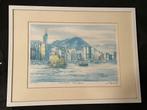 Victoria Harbor vintage gesigneerd originele aquarel, Antiek en Kunst, Kunst | Litho's en Zeefdrukken, Ophalen of Verzenden