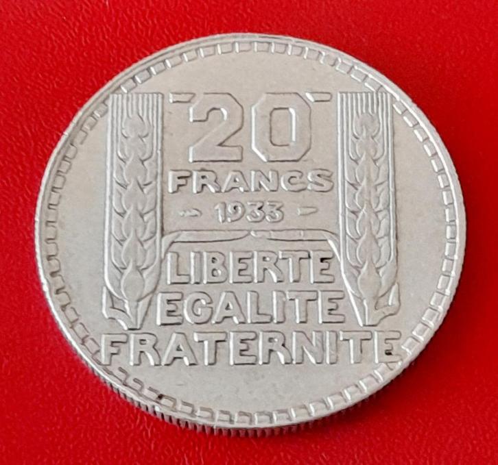 Frankrijk 20 francs 1933, Postzegels en Munten, Munten | Europa | Niet-Euromunten, Losse munt, Frankrijk, Zilver, Ophalen of Verzenden