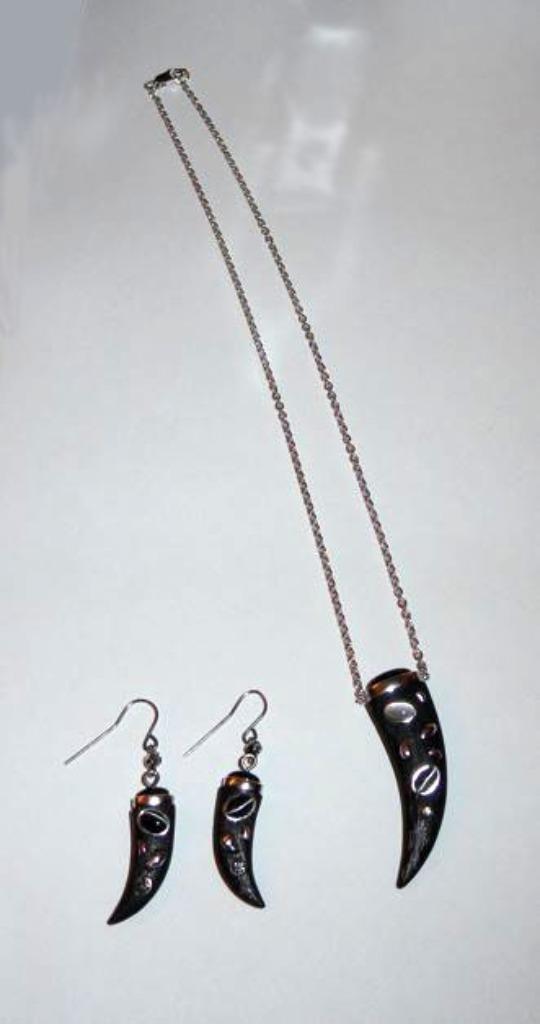 Oorbellen set 925 zilver edelstenen haaientand Gothic Punk, Sieraden, Tassen en Uiterlijk, Oorbellen, Zo goed als nieuw, Hangers