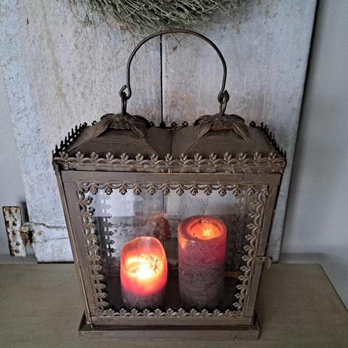 Landelijke metalen lantaarn windlicht 26x13x30cm *Etage3*, Huis en Inrichting, Woonaccessoires | Overige, Zo goed als nieuw, Ophalen of Verzenden