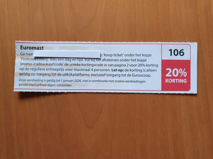 Euromast 20% korting maximaal 4 personen, Tickets en Kaartjes, Recreatie | Pretparken en Attractieparken, Drie personen of meer
