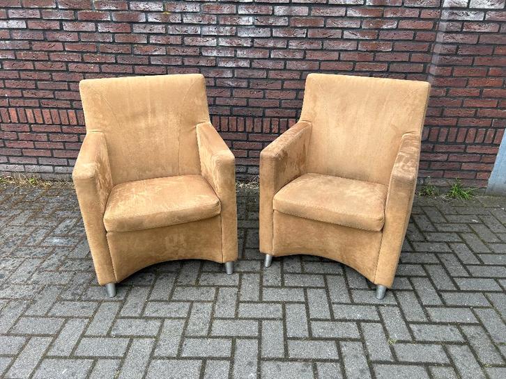2 Leolux Dolcinea fauteuils crème alcantara, Huis en Inrichting, Fauteuils, Zo goed als nieuw, Metaal, 50 tot 75 cm, 75 tot 100 cm