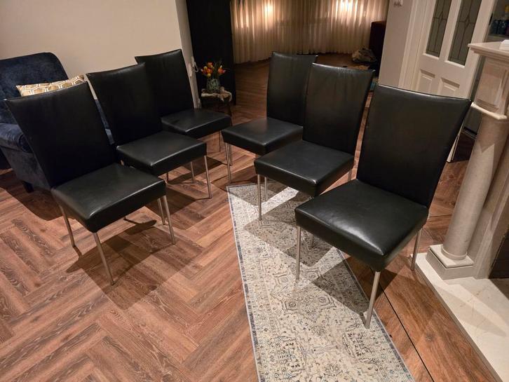 6 leren eetkamerstoelen Bert Plantagie, Huis en Inrichting, Stoelen, Gebruikt, Vijf, Zes of meer stoelen, Leer, Ophalen of Verzenden