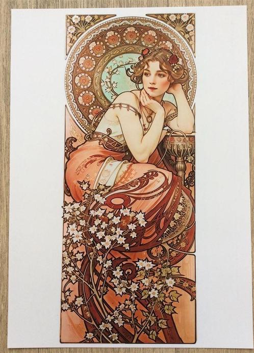 2024 Uniek Alphonse Mucha Art Nouveau dag Poster, Antiek en Kunst, Kunst | Litho's en Zeefdrukken, Verzenden